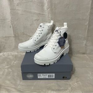 Palladium White Canvas Chunky Lug Sole Y2K High Top Vegan Combat Boots Shoes NWT